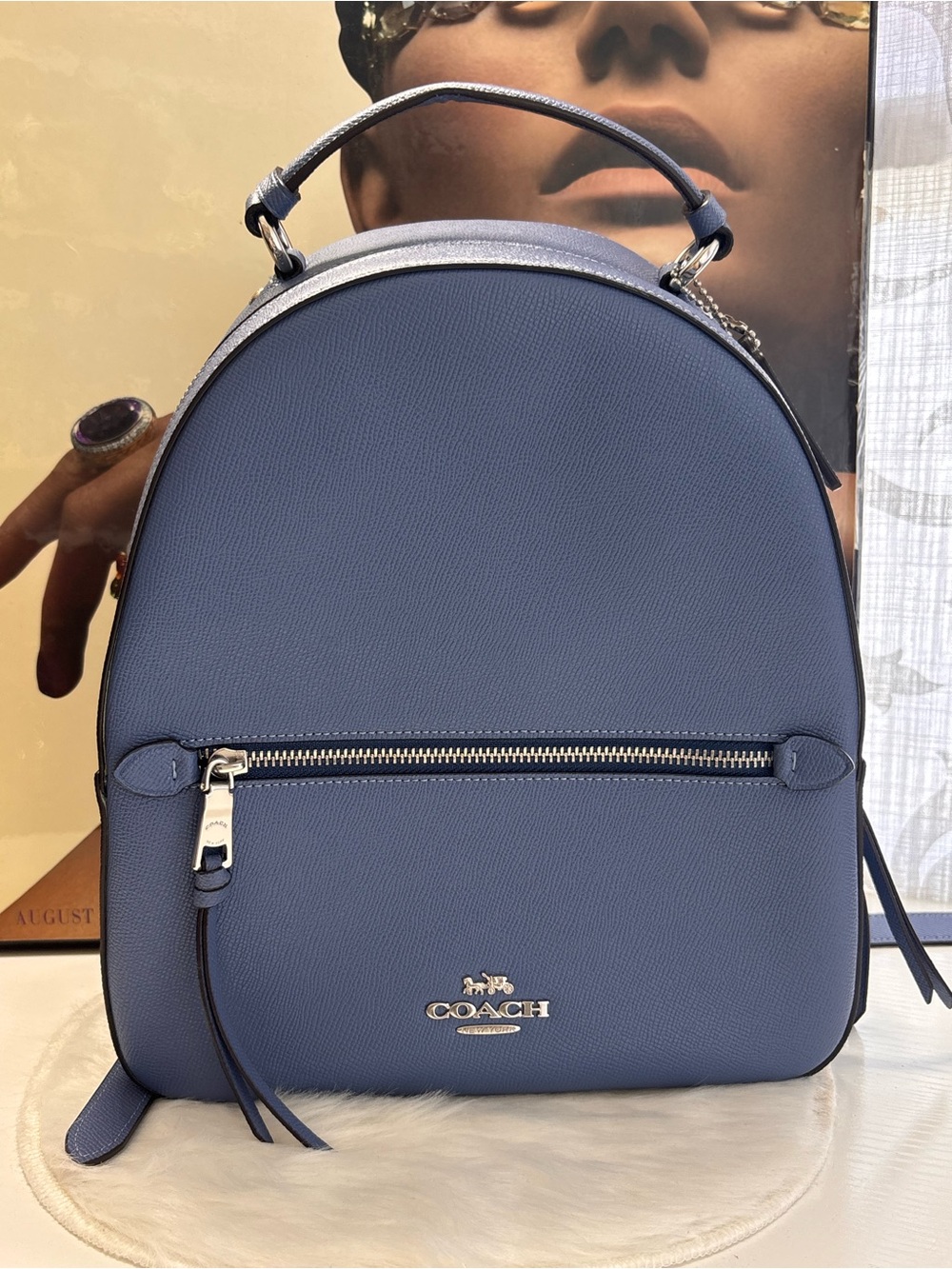Coach Slate Blue Leather Mini Backpack with Silver Hardware